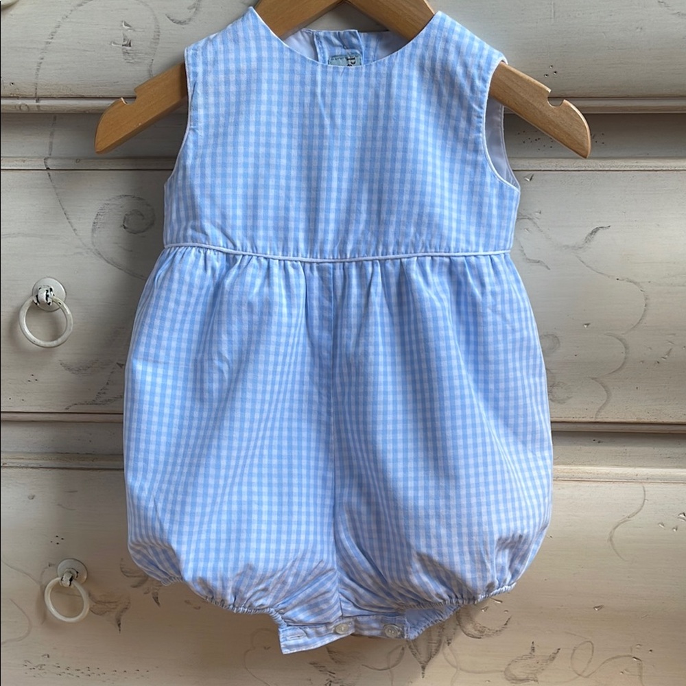 Papo d'Anjo Blue Gingham Baby Romper